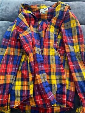 GAP Plaid Button-Up Shirt Jacket in Red, Yellow, Blue